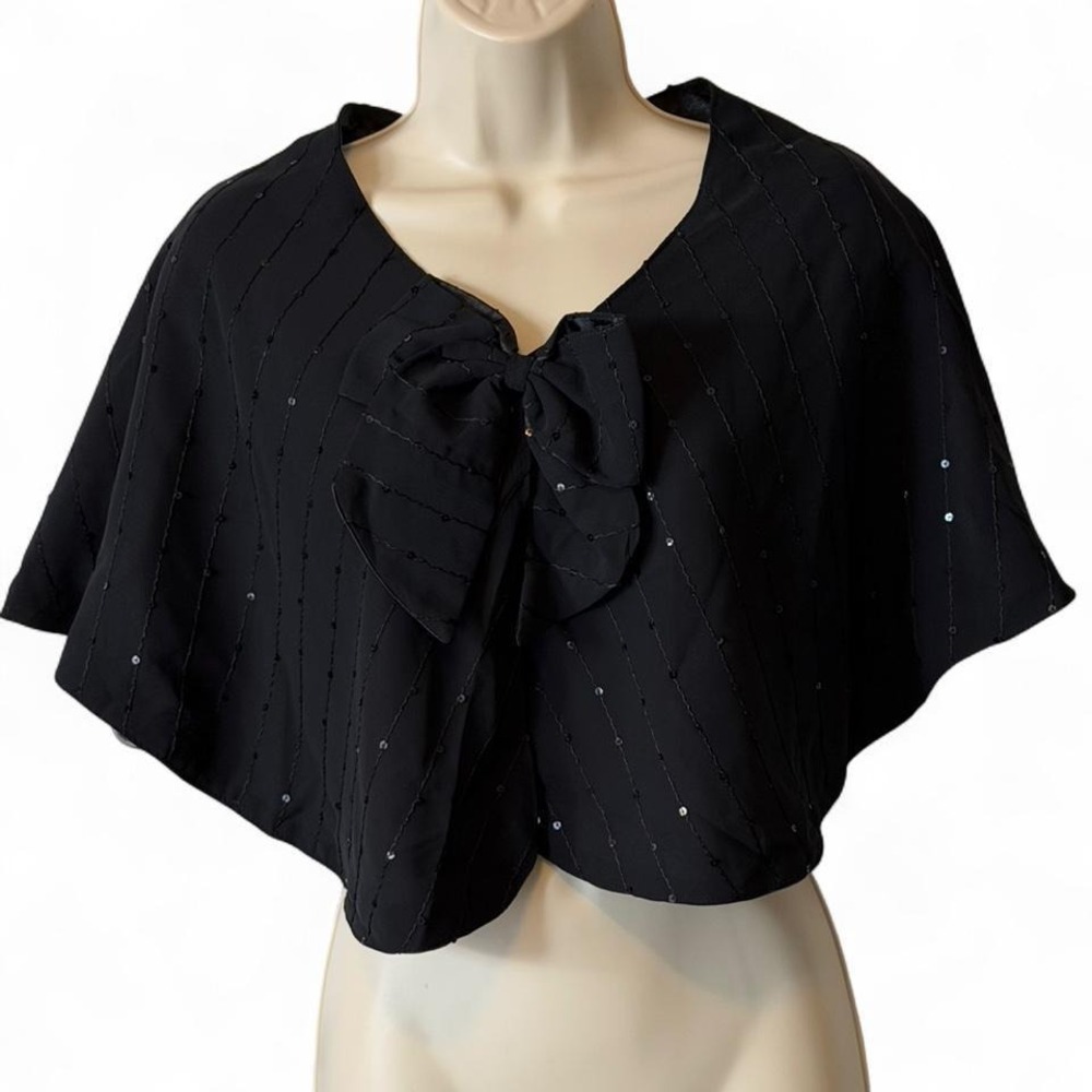 Vintage 90s Black Sequin & Bow‎ Formal Bolero